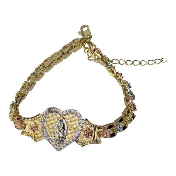 Virgen De Guadalupe Bracelet, Brazilian Gold Bracelet, Virgencita, Religious Gol - Picture 1 of 10